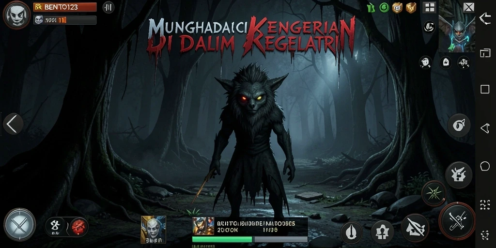 Tangkapan layar gameplay BENTO123 yang menegangkan dengan suasana horor yang mendalam.