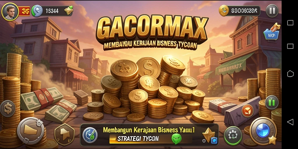 Screenshot gameplay GACORMAX yang menunjukkan berbagai fasilitas bisnis.