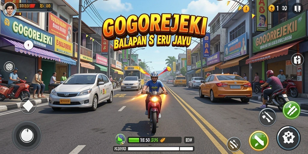 Screenshot gameplay GOGOREJEKI dengan aksi balapan yang seru.