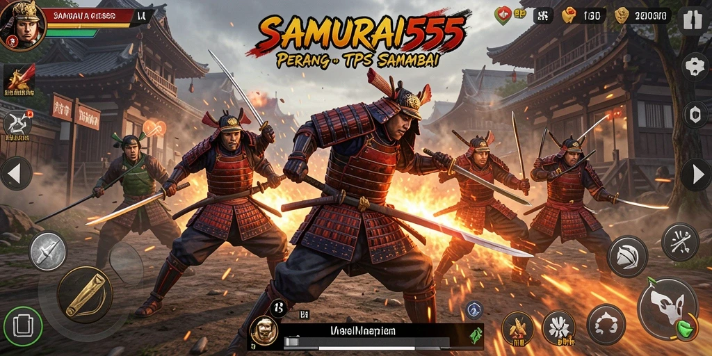 Gameplay seru dalam SAMURAI555 dengan aksi tembak-menembak yang mendebarkan.