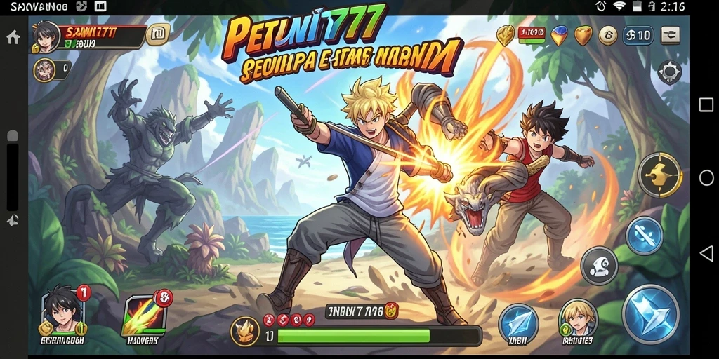 Screenshot gameplay SAWIT777 menampilkan pertarungan karakter anime yang mendebarkan.