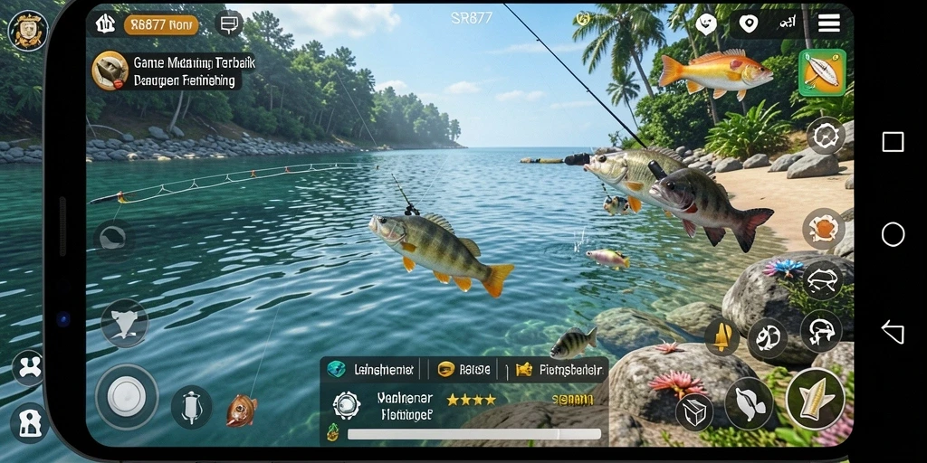 Screenshot SR877 menunjukkan keseruan dalam menangkap ikan dengan efek visual yang luar biasa.